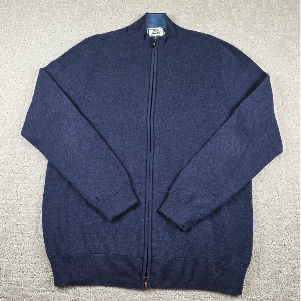 Jos A. Bank 1905 Mens Navy Blue Full Zip Cashmere Blend Mock Neck Sweater Medium